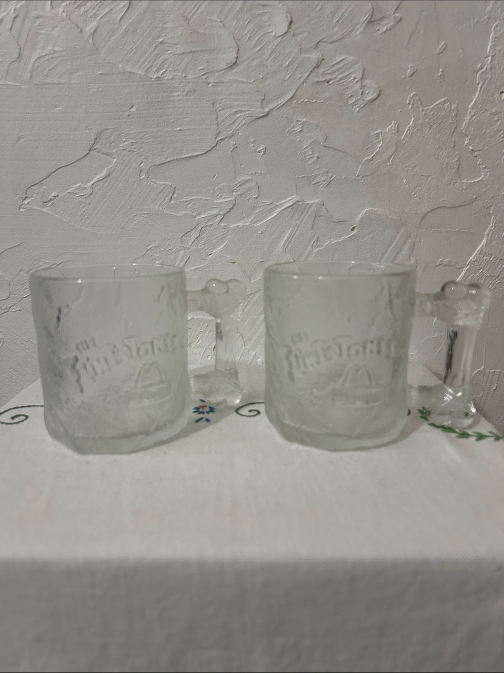 Vintage 1993 McDonald's Flintstones Frosted Glass | RocDonalds Pre-Dawn Mug X2